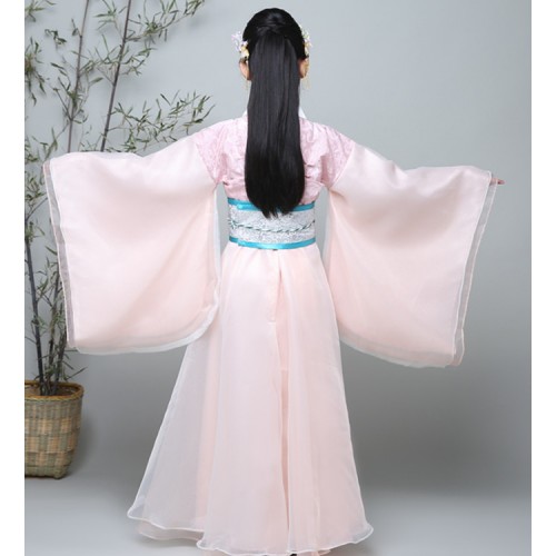 Chinese folk dance dress for kids children pink ancient traditional dance hanfu fairy princess drama anime cosplay dancing  robes costumes